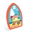 Gra logiczna karty z ilustracją dziecka na plaży z kołem ratunkowym i piłką dla dzieci. Scratch Gra logiczna Karty Znajdź Pingwina