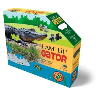 Pudełko puzzli konturowych z obrazkiem aligatora 100 elementów dla dzieci. Madd Capp Puzzle konturowe I AM LIL’ Aligator 100 elem