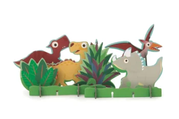 Puzzle 3d dinozaury z elementami roślinnymi dla dzieci. Scratch Puzzle 2w1 — 2D i 3D scenografia Dinozaury