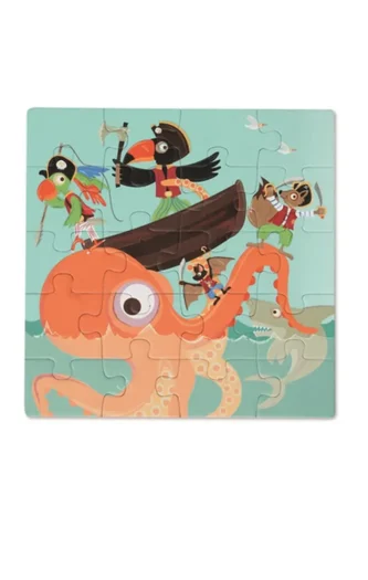 Magnetyczne puzzle dla dzieci z motywem piratów ośmiornica papuga ptaki i postacie zwierząt na tle morza. Scratch Puzzle magnetyczne książka podróżna Piraci 2 obrazki 40 elem