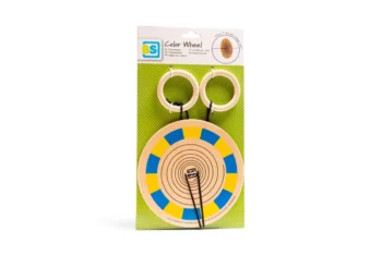 Drewniana gra zręcznościowa spinner kolorów z dwoma kółkami na sznurku dla dzieci. BS Toys drewniana gra zręcznościowa Spinner kolorów