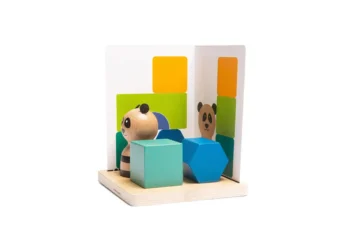 Drewniana gra logiczna 3D panda z kolorowymi klockami dla dzieci. BS Toys drewniana gra logiczna Łamigłówka puzzle 3D Panda