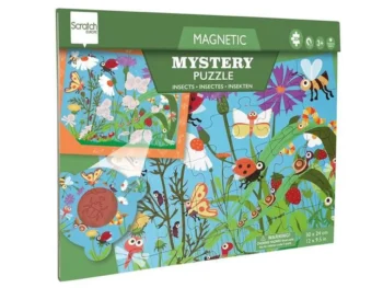Magnetyczne puzzle z motywem owadów 30 elementów z lupą do wyszukiwania dla dzieci. Scratch 2w1 Puzzle magnetyczne i gra Szukaj z lupą Robaczki 30el