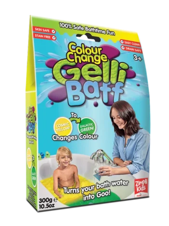 Magiczny proszek do kąpieli zmieniający kolor w żółty dla dzieci powyżej 3 lat. Zimpli Kids Magiczny proszek do kąpieli Gelli Baff Colour Change kosmiczny żółty 3+