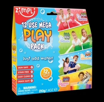 Zestaw 12 kolorowych proszków do wody do zabawy dla dzieci powyżej 3 lat. Zimpli Kids Zestaw magicznych proszków do wody 12szt. Mega Play Pack 3+