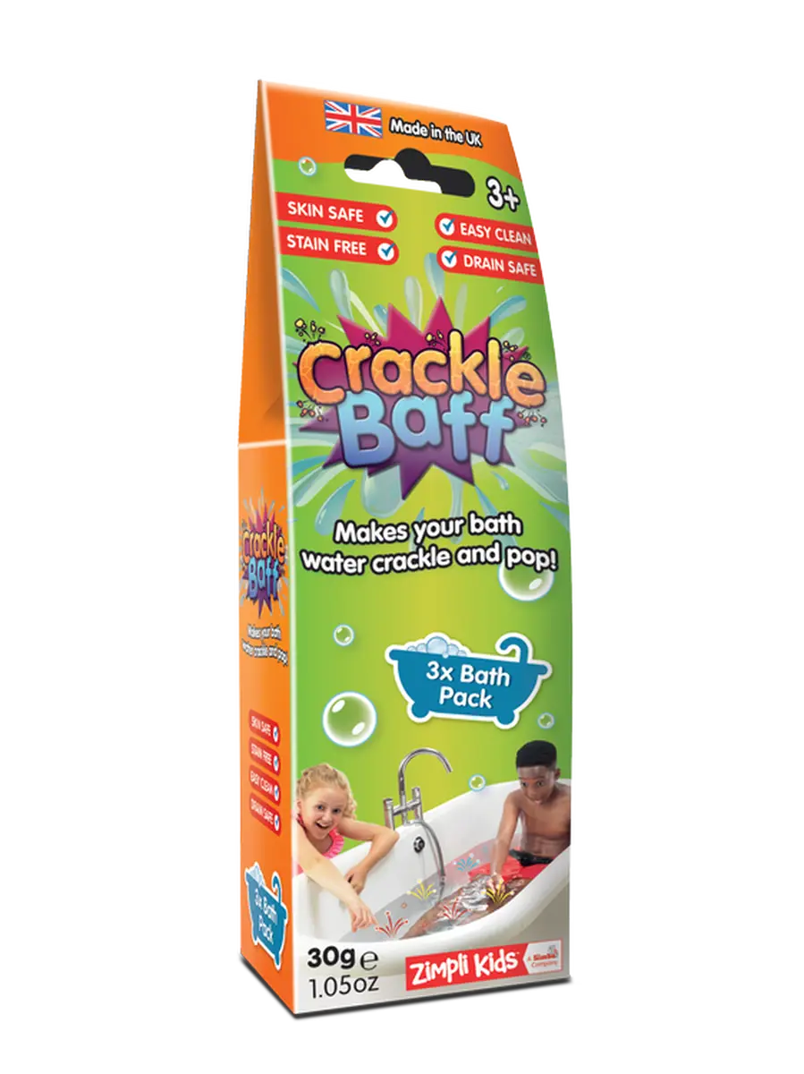 Strzelący proszek do kąpieli w trzech kolorach dla dzieci powyżej 3 lat opakowanie 3 użycia. Zimpli Kids Strzelający proszek do kąpieli Crackle Baff Colours 3 użycia 3 kolory 3+