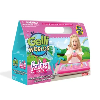 Zestaw do tworzenia gelli z figurkami jednorożca i tacą dla dzieci powyżej 3 lat. Zimpli Kids Zestaw do tworzenia gelli z figurkami i tacą Gelli Worlds Fantasy Pack 3+