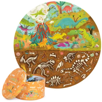 Okrągłe puzzle tradycyjne 150 elementów z motywem dinozaurów kolorowe dla dzieci. boppi Puzzle okrągłe 58cm Dinozaury 150 elem
