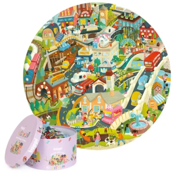 Okrągłe puzzle tradycyjne 150 elementów z kolorową ilustracją życia w mieście dla dzieci. boppi Puzzle okrągłe 58cm Życie w mieście 150 elem