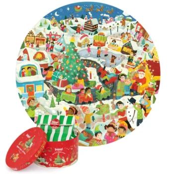 Okrągłe puzzle świąteczne 150 elementów z kolorową zimową sceną dla dzieci. boppi Puzzle okrągłe 58cm Christmas 150 elem