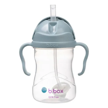 Bidon dla dziecka z niebieską pokrywką i słomką 240 ml przezroczysty z uchwytami. b.box Bidon ze słomką 240ml Ocean