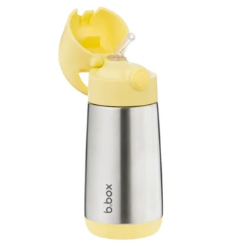 Bidon termiczny ze stali nierdzewnej z żółtą pokrywką i ustnikiem dla dziecka 350 ml. b.box Bidon termiczny 350ml Lemon Twist