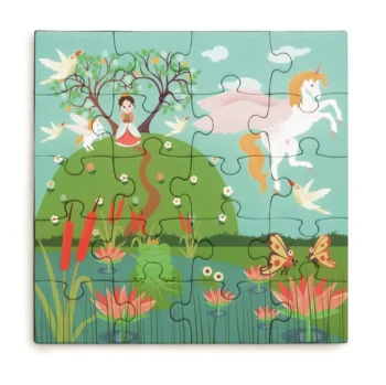 Magnetyczne puzzle z obrazkiem księżniczki na wzgórzu i latającym jednorożcem dla dzieci. Scratch Puzzle magnetyczne książka podróżna Księżniczki 2 obrazki 40 elem