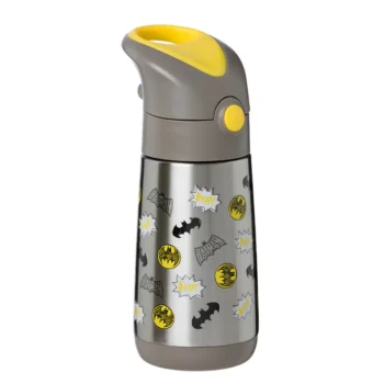Termiczny bidon stalowy szary z żółtym ustnikiem z motywem Batmana dla dziecka 350 ml. b.box Batman by Bidon termiczny 350 ml