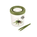 Przezroczysty pojemnik do obserwacji z zieloną pokrywką i pęsetą dla dzieci do badania owadów. Navir Pojemnik do obserwacji XL 12cm