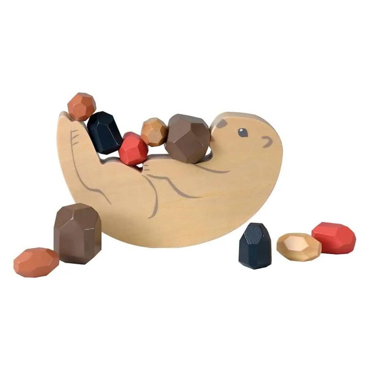 Drewniana gra zręcznościowa z figurką wydry i kolorowymi klockami do układania dla dzieci. Egmont Toys Drewniana gra równoważnia Wydra