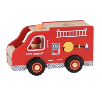 Drewniany czerwony samochód straż pożarna zabawka dla dziecka. Egmont Toys Drewniany samochód Straż Pożarna