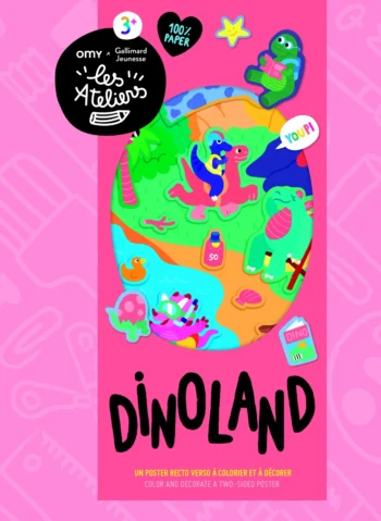 Plakat ścienny do kolorowania z motywem dinozaurów dla dzieci powyżej 3 lat z papieru. OMY x Gallimard Dinoland kreatywna zabawa Gallimard