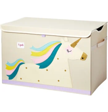 Białe pudełko na zabawki z motywem jednorożca dla dziecka. 3 Sprouts Pudełko Zamykane Unicorn White