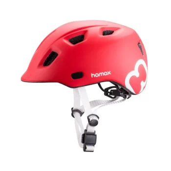 Czerwony kask dziecięcy z białymi elementami regulowany rozmiar 52-56 cm. Hamax Kask dziecięcy roz 52-56 red/white