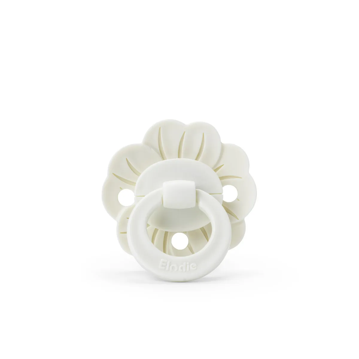Biały smoczek dla niemowlaka w kształcie kwiatu z pierścieniem. Elodie Details Smoczek Binky Bloom Newborn Vanilla White