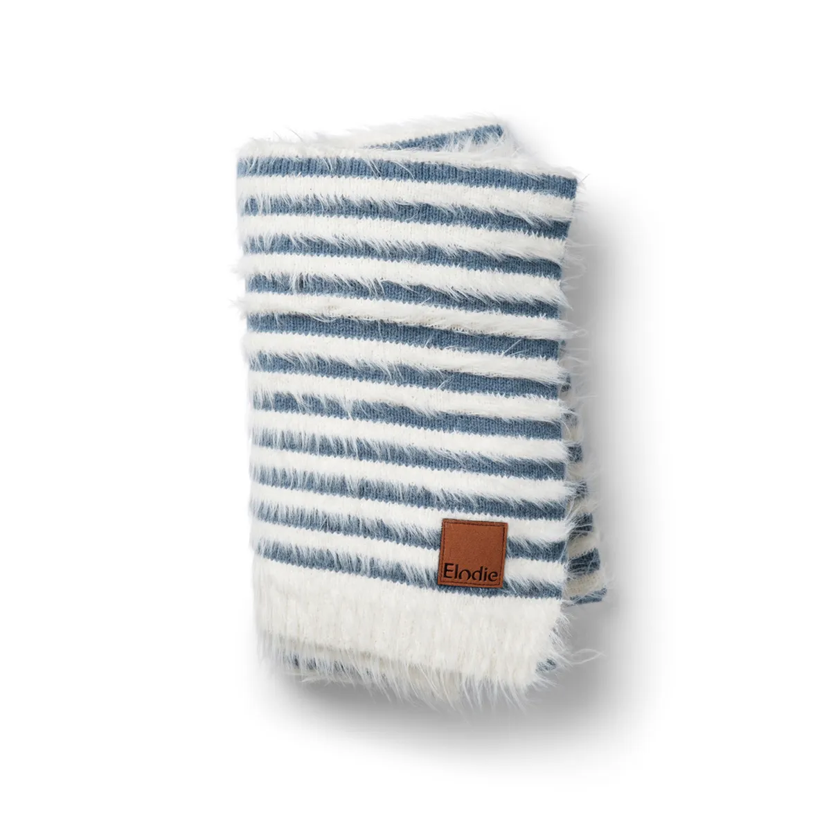 Kocyk dziecięcy w biało-niebieskie paski z miękkiego materiału z naszywką. Elodie Details Kocyk Furry Knit Berry Blue