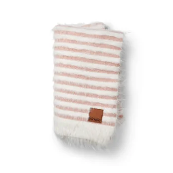 Kocyk dziecięcy w paski biało-różowe z miękkiego materiału z naszywką. Elodie Details Kocyk Furry Knit Faded Rose