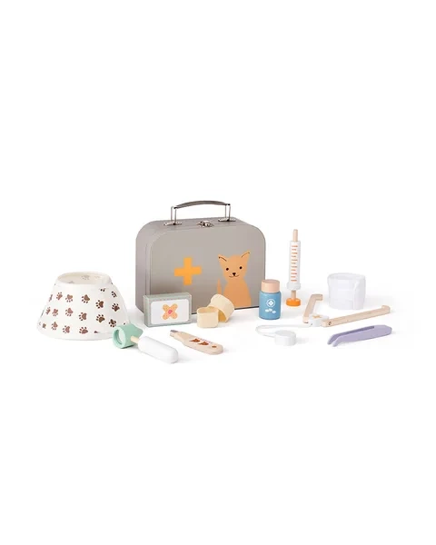 Drewniany zestaw weterynarza dla dziecka z akcesoriami i walizką z motywem lisa. Kid’s Concept Zestaw weterynarza KID’S HUB