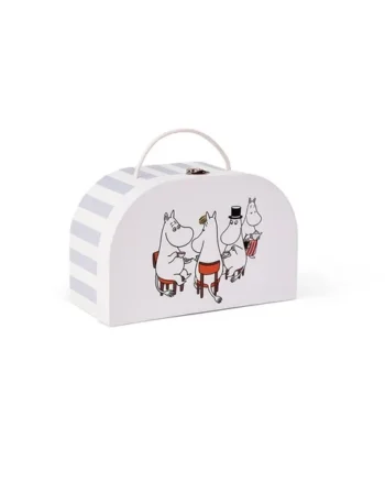 Walizka dziecięca biała z postaciami Muminków z uchwytem i szarymi paskami z boku dla dziecka. Kid’s Concept Walizka MOOMIN