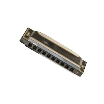 Metalowa harmonijka ustna dla dzieci z czarnymi otworami do dmuchania. Egmont Toys Harmonijka ustna dla dzieci