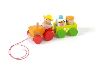 Drewniany traktor z przyczepą kolorowy zabawka do ciągnięcia dla dziecka z figurką kierowcy. Scratch Traktor Dla Dziecka Zabawka Traktor z Przyczepą Charles