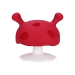 Czerwony gryzak w kształcie grzybka dla niemowlaka z białą podstawą. Mombella Gryzak Grzybek Mushroom Chimney Red