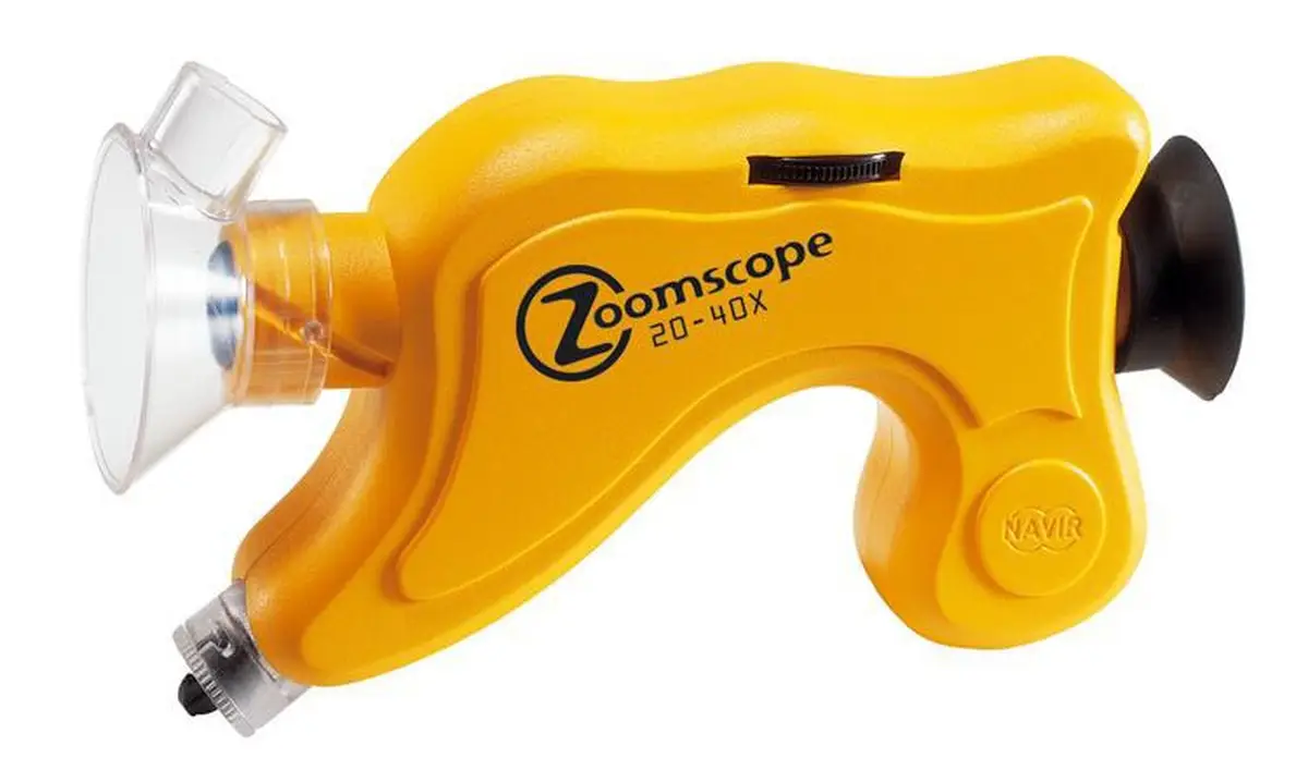 Przenośny mikroskop żółty z oświetleniem do obserwacji powiększenie 20-40x. Navir Zoomscope Przenośny mikroskop z oświetleniem
