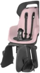 Fotelik rowerowy na bagażnik różowy z czarnymi pasami i podnóżkami dla dziecka. Bobike Fotelik row. GO na bagażnik Candy Pink