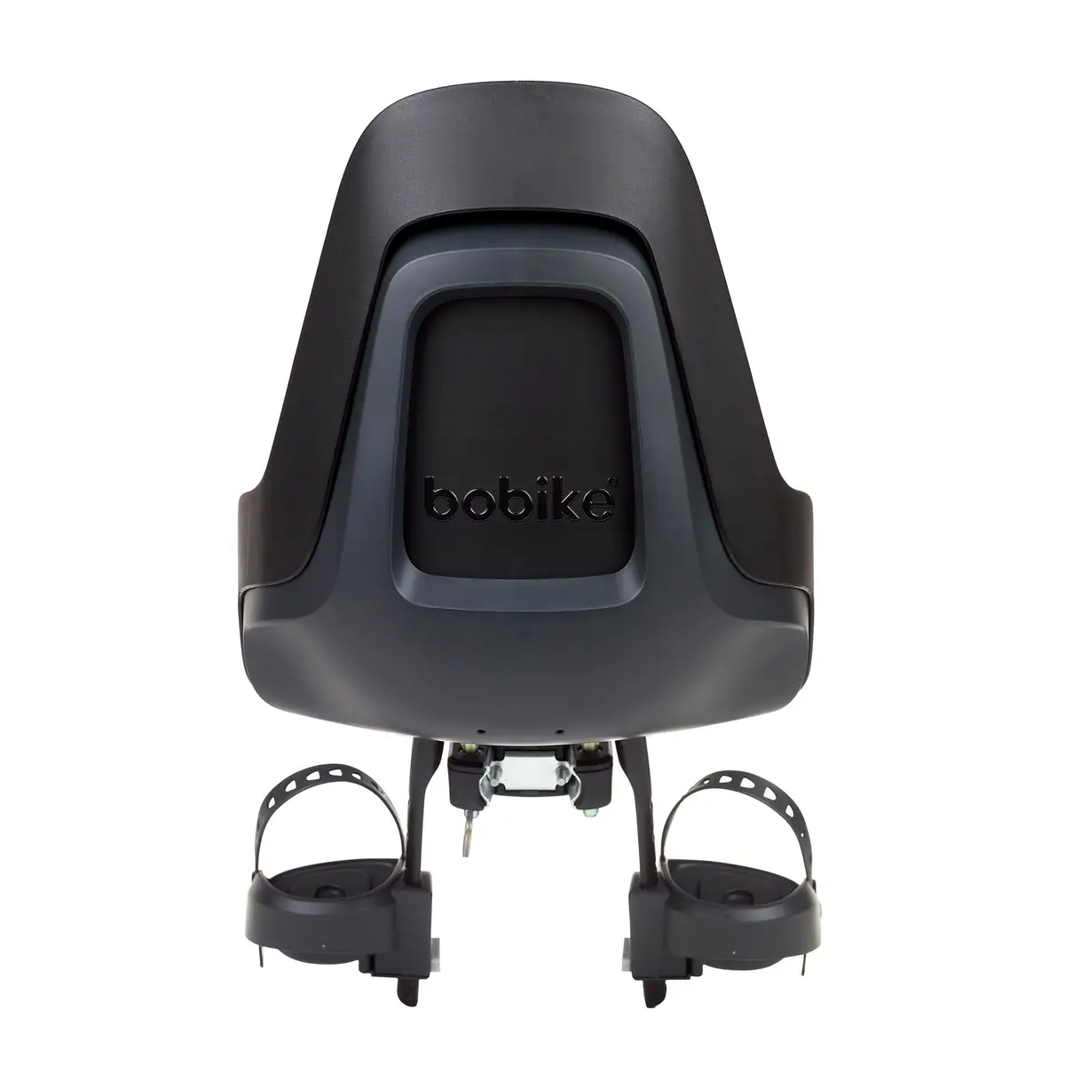 Czarny fotelik rowerowy dla dziecka z pasami i podnóżkami. Bobike Fotelik row. GO MINI urban black