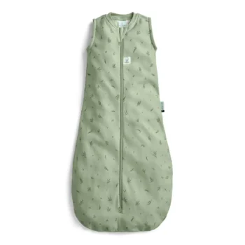 Zielony śpiworek niemowlęcy bez rękawów z nadrukiem roślinnym zapinany na zamek z przodu dla dziecka. ergoPouch Śpiworek Jersey 1.0TOG Willow