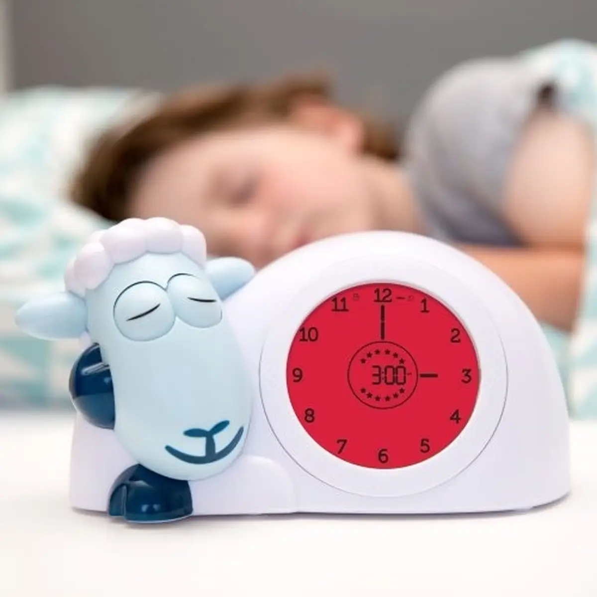 Zegar z budzikiem w kształcie szarej owcy dla dziecka na noc. Zazu SAM Trener Snu Owca Grey