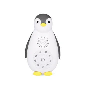 Szumiąca usypianka dla niemowląt w kształcie szarego pingwina z funkcją bluetooth. Zazu ZOE Usypianka Bluetooth Pingwin Grey