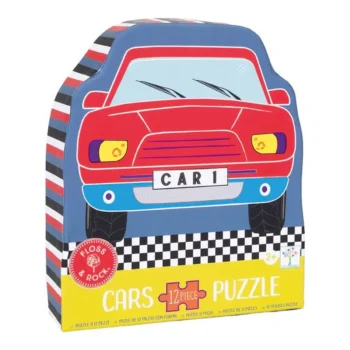 Puzzle tradycyjne 12 elementów z obrazkiem czerwonego samochodu dla dzieci. Floss&Rock Samochody Puzzle 12el
