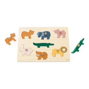 Drewniana układanka puzzle ze zwierzętami 7 elementów dla niemowlaka i dziecka. Trixie Drewniane puzzle układanka ze zwierzętami 7 elementów Baby