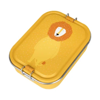 Duży stalowy lunch box żółty z nadrukiem lwa dla dziecka. Trixie Duży stalowy lunch box Lew Baby