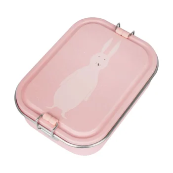 Duży stalowy różowy lunch box z nadrukiem białego królika dla dziecka. Trixie Duży stalowy lunch box Królik Baby