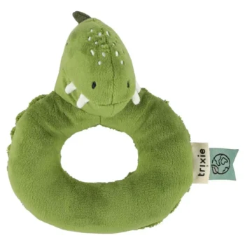 Zielona materiałowa grzechotka w kształcie dinozaura dla niemowlaka. Trixie Materiałowa grzechotka Dinozaur Baby