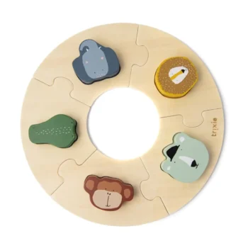 Drewniane okrągłe puzzle z wizerunkami zwierzątek dla dziecka. Trixie Drewniane okrągłe puzzle ze zwierzątkami Baby