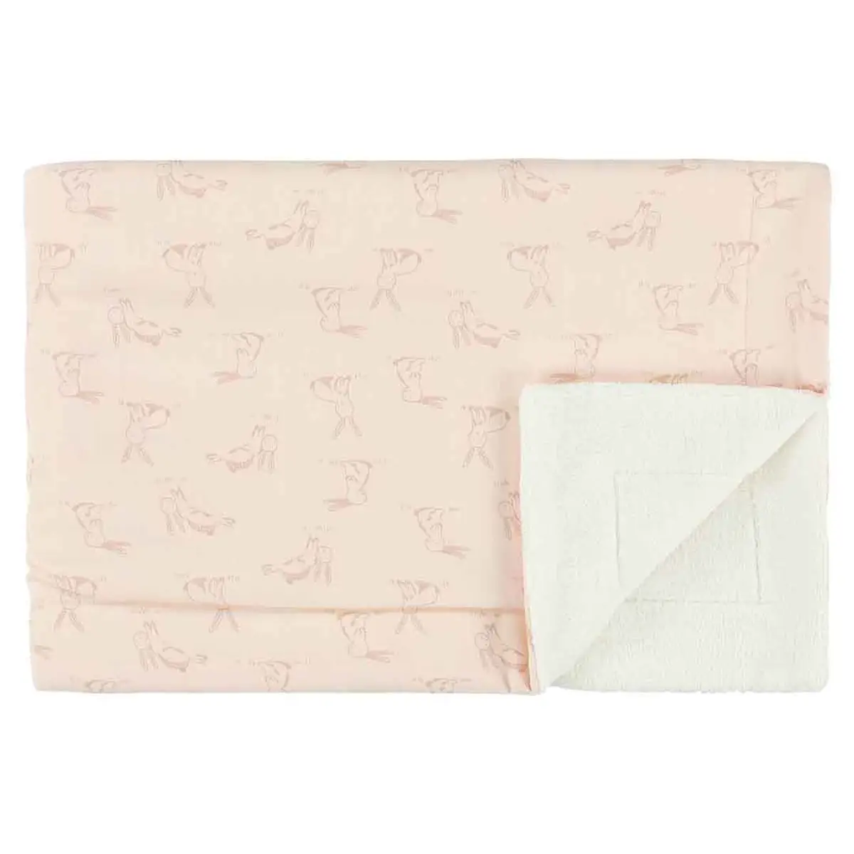 Niemowlęcy koc polarowy w jasnoróżowym kolorze z delikatnym wzorem króliczków dla dziecka 75x100 cm. Trixie Koc niemowlęcy polarowy 75x100cm Rosy Rabbit Baby