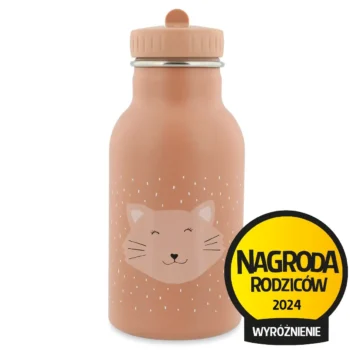 Termiczna butelka 350 ml dla dziecka w kolorze brzoskwiniowym z nadrukiem kota. Trixie Termiczna butelka 350ml Kot Baby