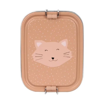 Mały stalowy lunch box w kolorze beżowym z nadrukiem kota dla dziecka. Trixie Mały stalowy lunch box Kot Baby