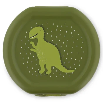 Zielony pojemnik na przekąski z klipsem z nadrukiem dinozaura dla dziecka. Trixie Zestaw pojemników na przekąski z klipsem 2szt. Dinozaur Baby