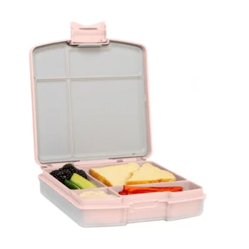 Różowa śniadaniówka bento z przegródkami na kanapki i przekąski dla dziecka. Ubbi Lunchbox Bento Blush Pink