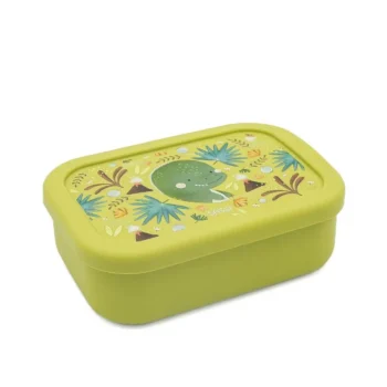 Zielony silikonowy pojemnik na lunch z nadrukiem dinozaura dla dziecka. Sassi Lunchbox pojemnik silikonowy Dinozaur